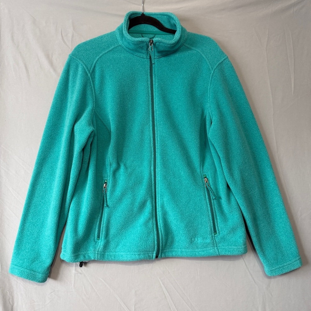 LL Bean Polartec Womens Fleece Full Zip Jacket Size L Teal Lightweight Outdoors